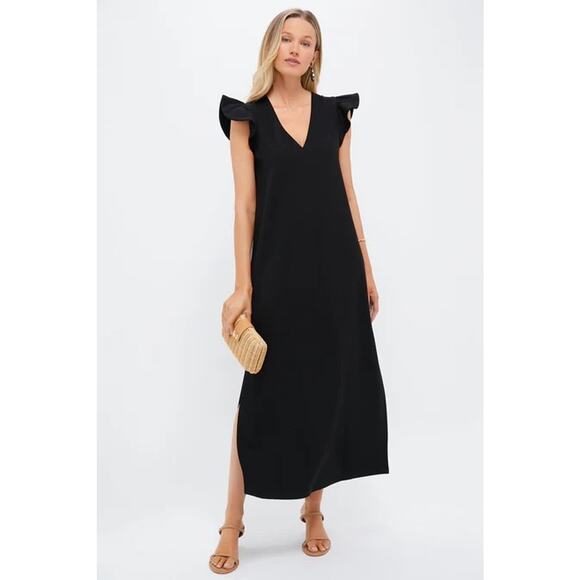 NWT Pomander Place Tuckernuck Black Flutter Sleeve Miko A-Line Maxi Dress Large - Picture 1 of 11
